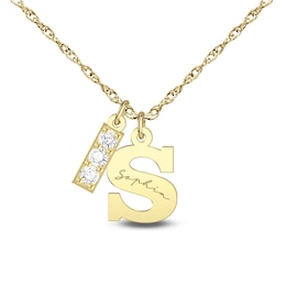 0.15 CT. T.W. Certified Lab-Grown Diamond Bar Charm with Engravable Initial Pendant (F/VS2) - 1 Initial and Line