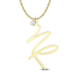 0.05 CT. Certified Lab-Grown Diamond Solitaire Charm with Script Initial Pendant (F/VS2) - 2 or 3 Initials