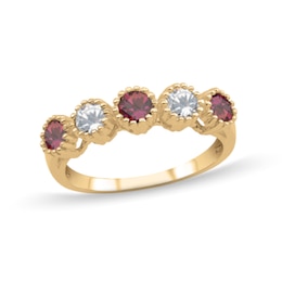 Birthstone and 0.34 CT. T.W. Certified Lab-Grown Diamond Alternating Five Stone Ring (3 Stones)