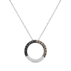 Thumbnail Image 1 of 0.23 CT. T.W. Black, White and Champagne Diamond Circle Pendant in Sterling Silver