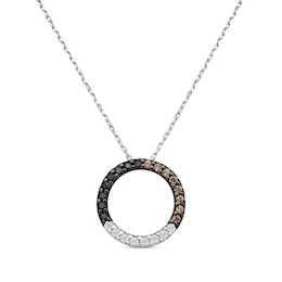 0.23 CT. T.W. Black, White and Champagne Diamond Circle Pendant in Sterling Silver