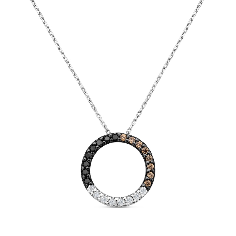 0.23 CT. T.W. Black, White and Champagne Diamond Circle Pendant in Sterling Silver