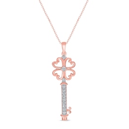 0.145 CT. T.W. Diamond Clover Key Pendant in Sterling Silver with 14K Rose Gold Plate