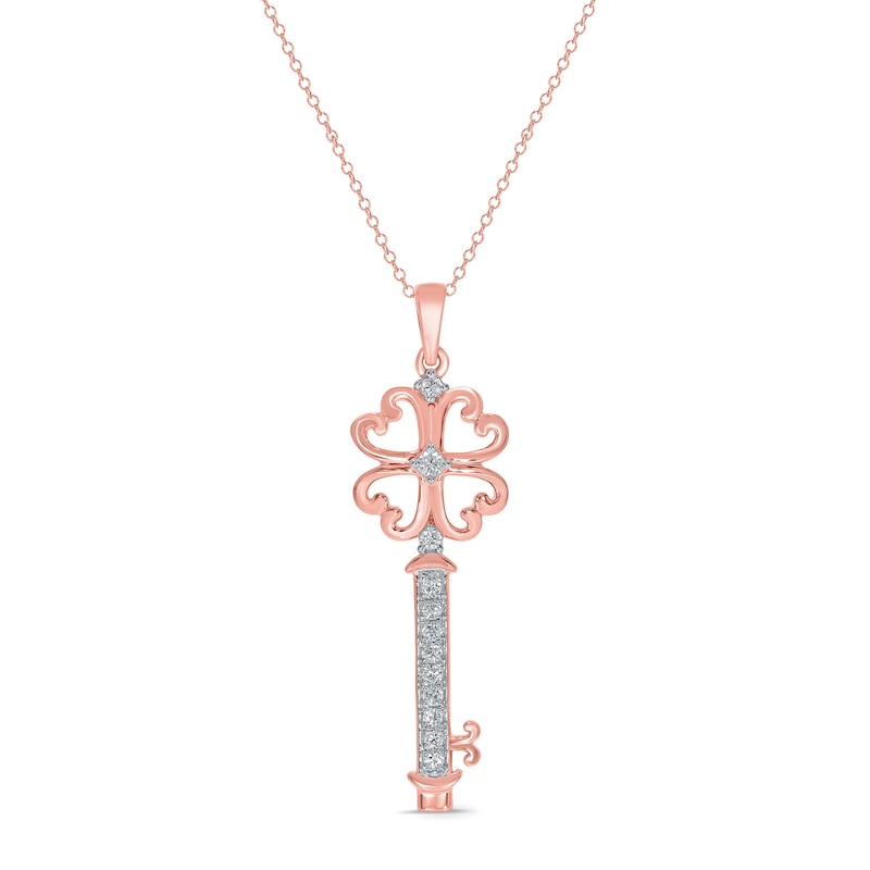 0.145 CT. T.W. Diamond Clover Key Pendant in Sterling Silver with 14K Rose Gold Plate