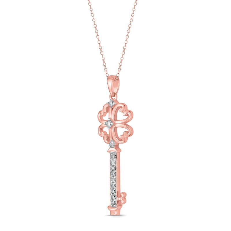 0.145 CT. T.W. Diamond Clover Key Pendant in Sterling Silver with 14K Rose Gold Plate