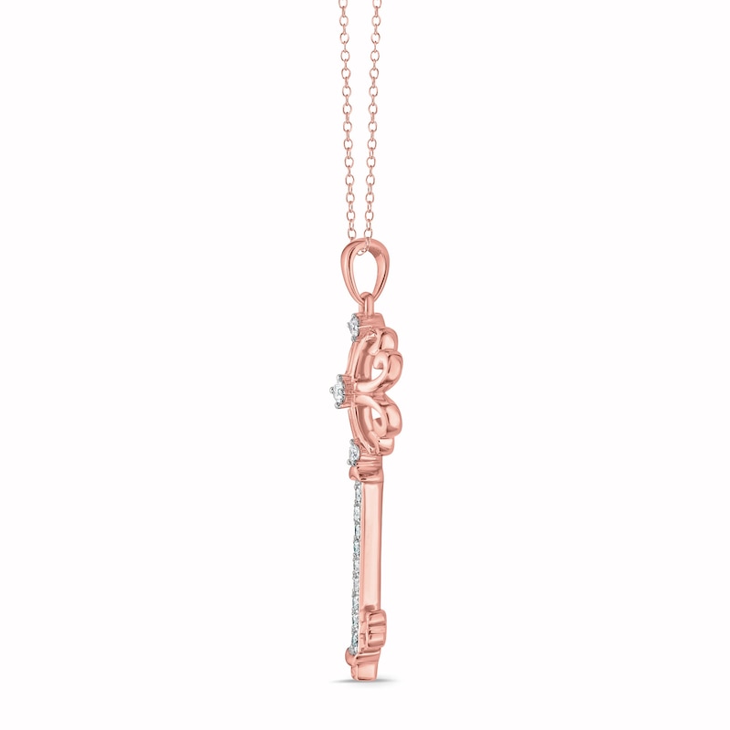 0.145 CT. T.W. Diamond Clover Key Pendant in Sterling Silver with 14K Rose Gold Plate