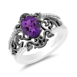 Disney Treasures The Nightmare Before Christmas Oval Amethyst and 0.085 CT. T.W. Diamond Ring in Black Sterling Silver