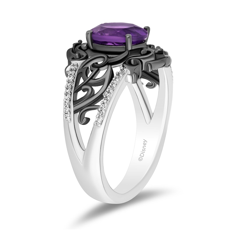 Main Image 2 of Disney Treasures The Nightmare Before Christmas Oval Amethyst and 0.085 CT. T.W. Diamond Ring in Black Sterling Silver