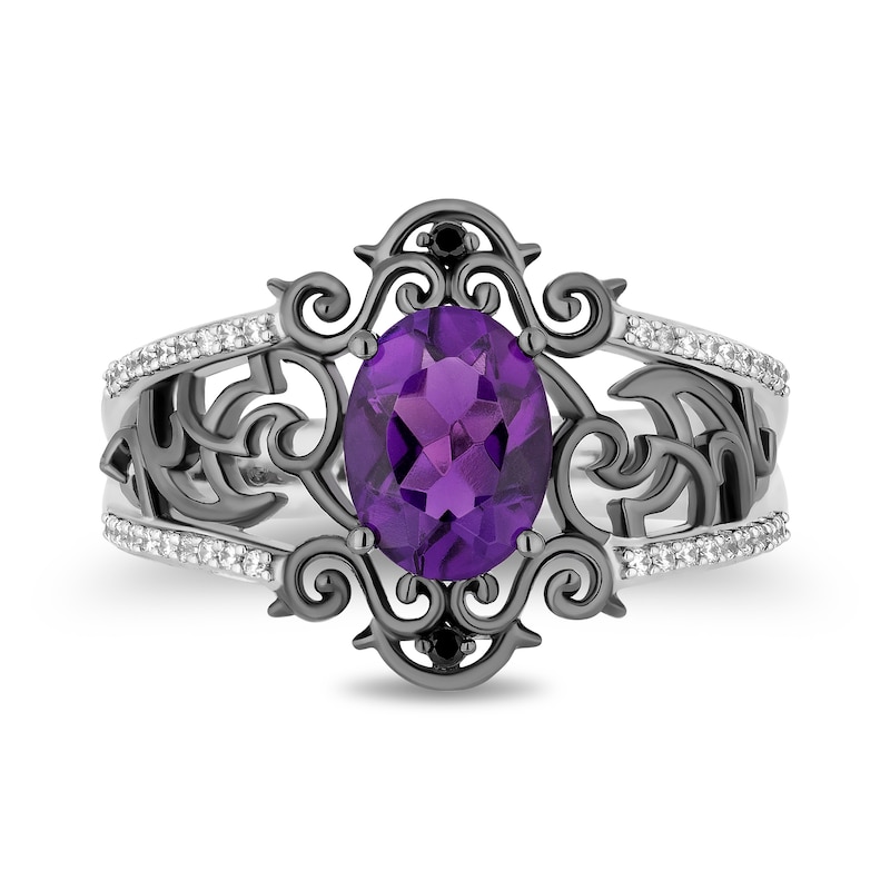 Main Image 4 of Disney Treasures The Nightmare Before Christmas Oval Amethyst and 0.085 CT. T.W. Diamond Ring in Black Sterling Silver