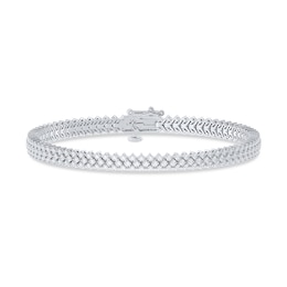 1.95 CT. T.W. Diamond Chevron Triple Row Bracelet in 10K White Gold - 7.5"