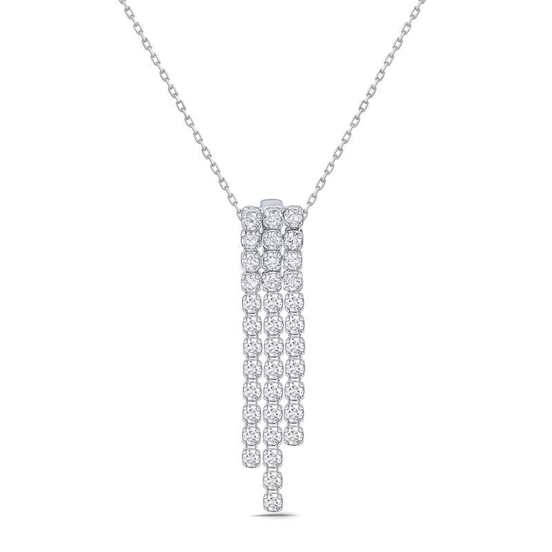 0.45 CT. T.W. Diamond Triple Row Vertical Drop Pendant in 14K White Gold