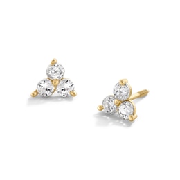 Child’s Cubic Zirconia Three Stone Stud Earrings in Solid 14K Gold