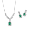 Thumbnail Image 1 of Emerald-Cut Lab-Created Emerald and White Lab-Created Sapphire “Y” Necklace and Drop Earrings Set in Sterling Silver