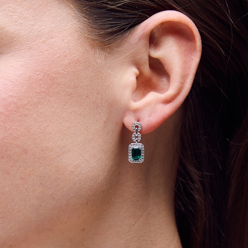 Main Image 2 of Emerald-Cut Lab-Created Emerald and White Lab-Created Sapphire “Y” Necklace and Drop Earrings Set in Sterling Silver