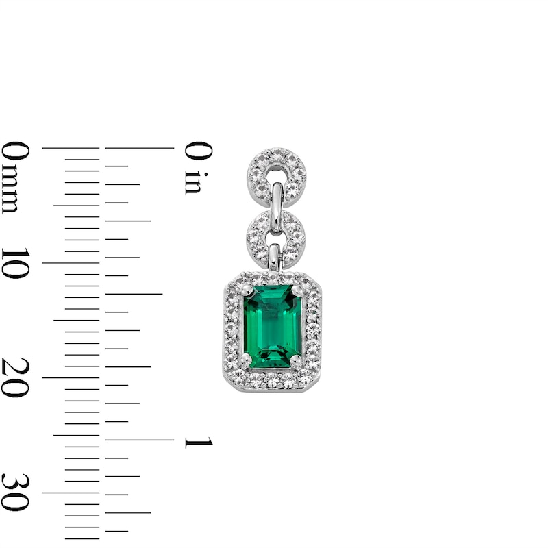 Main Image 4 of Emerald-Cut Lab-Created Emerald and White Lab-Created Sapphire “Y” Necklace and Drop Earrings Set in Sterling Silver