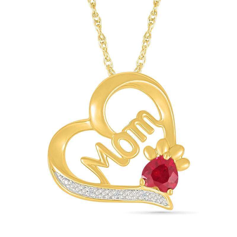 4.5mm Heart-Shaped Lab-Created Ruby and Diamond Accent Dog Paw Mom Heart Pendant in Sterling Silver with 10K Gold Plate