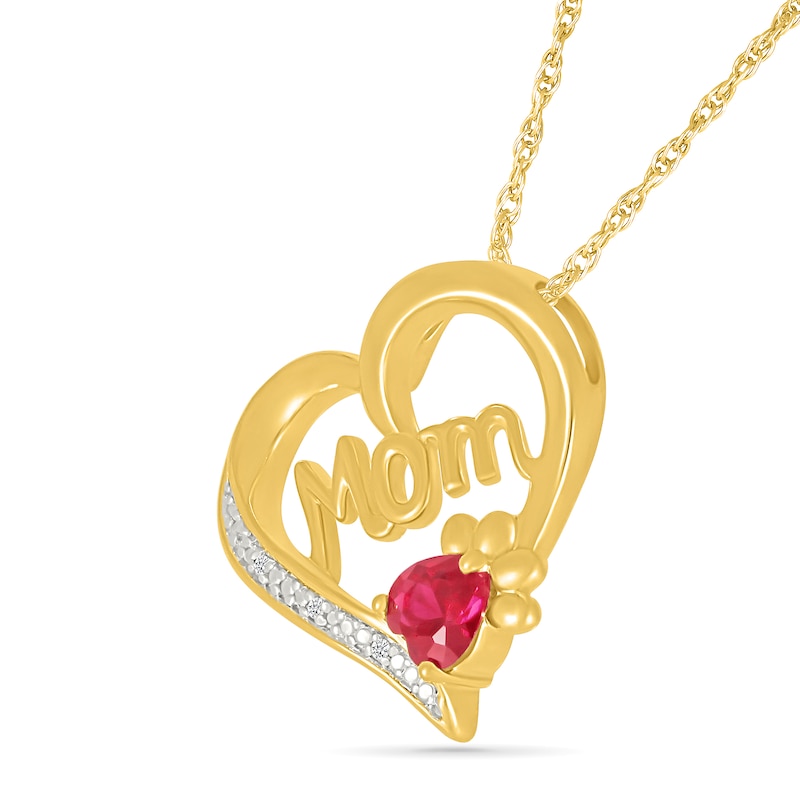 4.5mm Heart-Shaped Lab-Created Ruby and Diamond Accent Dog Paw Mom Heart Pendant in Sterling Silver with 10K Gold Plate