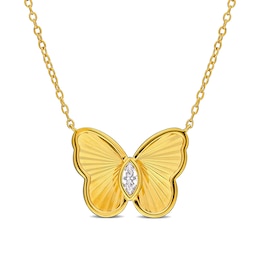 Marquise-Cut White Lab-Created Sapphire Butterfly Necklace in Sterling Silver with 18K Gold Plate - 17"