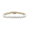 Thumbnail Image 1 of 5.5-6.0mm Button Freshwater Cultured Pearl and 0.45 CT. T.W. Diamond Tennis Bracelet in 10K Gold - 7.25"