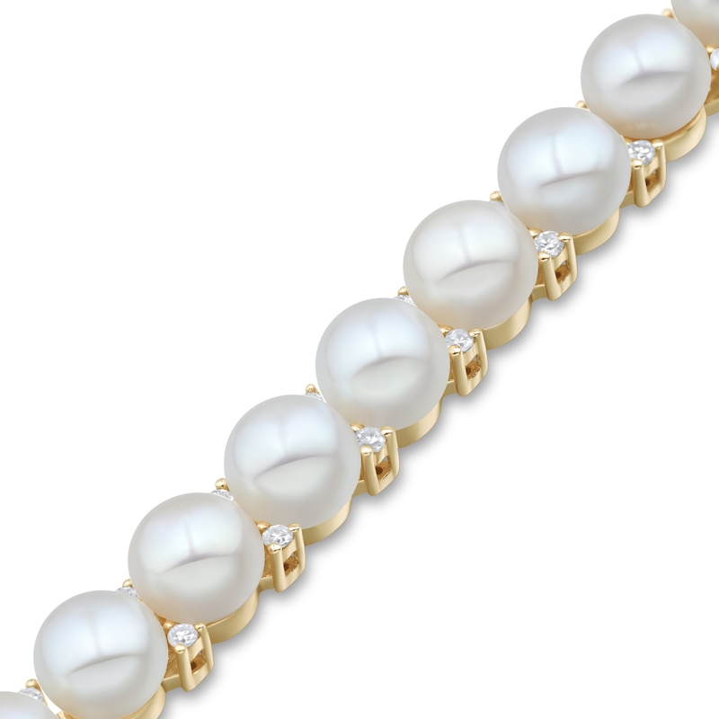 Main Image 3 of 5.5-6.0mm Button Freshwater Cultured Pearl and 0.45 CT. T.W. Diamond Tennis Bracelet in 10K Gold - 7.25"