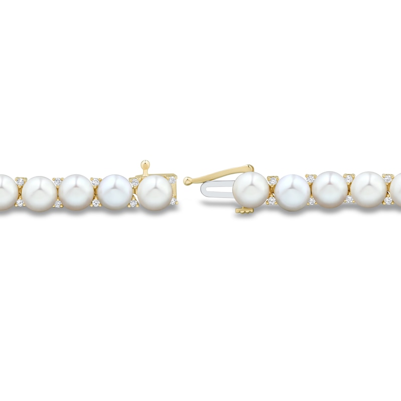 Main Image 4 of 5.5-6.0mm Button Freshwater Cultured Pearl and 0.45 CT. T.W. Diamond Tennis Bracelet in 10K Gold - 7.25"