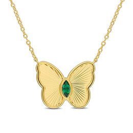 Marquise-Cut Lab-Created Emerald Butterfly Necklace in Sterling Silver with 18K Gold Plate - 17"