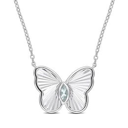 Marquise-Cut Aquamarine Butterfly Necklace in Sterling Silver - 17"