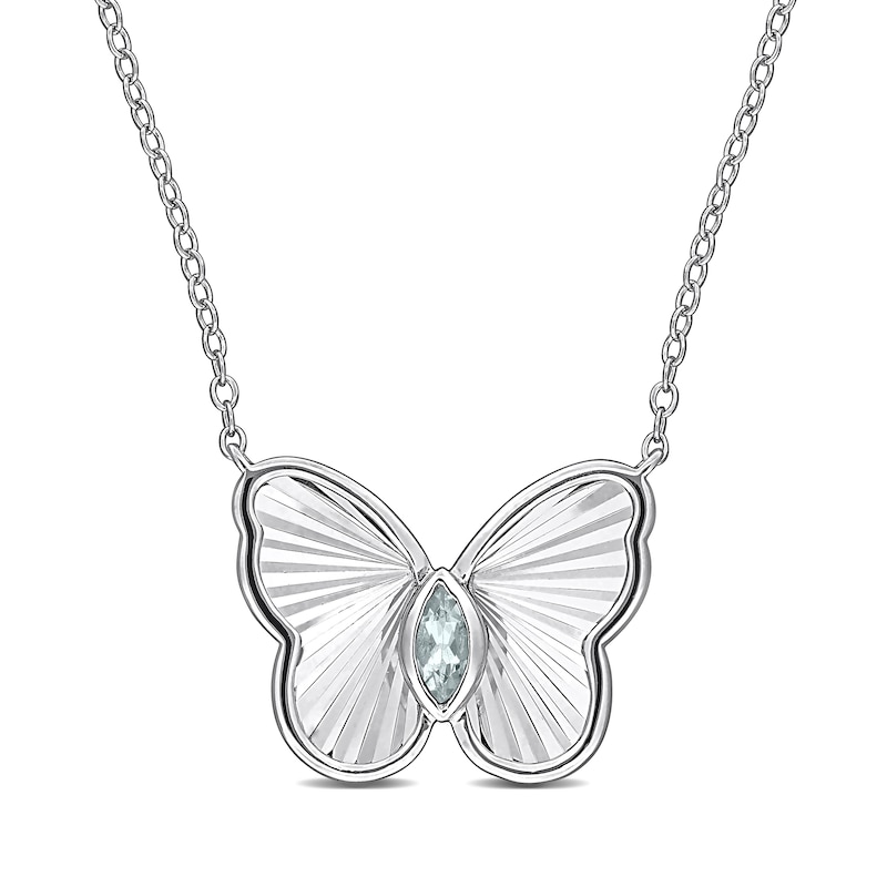 Marquise-Cut Aquamarine Butterfly Necklace in Sterling Silver - 17"