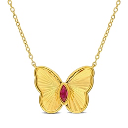 Marquise-Cut Lab-Created Ruby Butterfly Necklace in Sterling Silver with 18K Gold Plate - 17"
