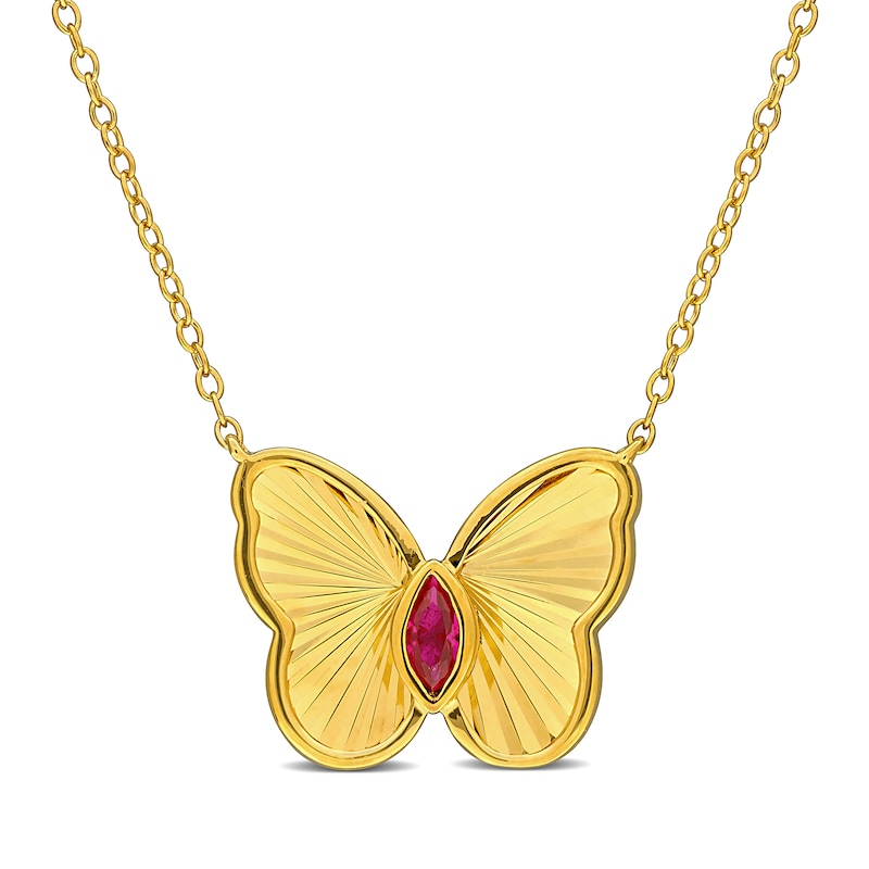 Marquise-Cut Lab-Created Ruby Butterfly Necklace in Sterling Silver with 18K Gold Plate - 17"