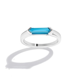 Limor Mindful Jewellery Guidestones Elongated Hexagon Swiss Blue Topaz Sideways Solitaire Ring in 10K White Gold