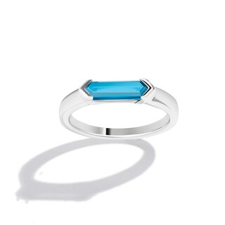 Limor Mindful Jewellery Guidestones Elongated Hexagon Swiss Blue Topaz Sideways Solitaire Ring in 10K White Gold