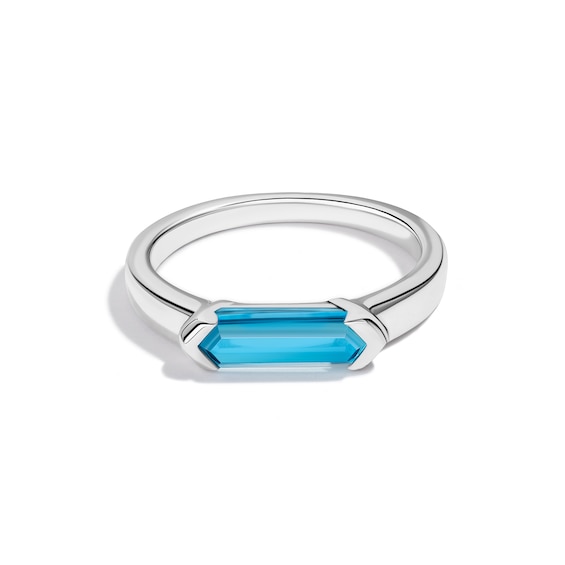 Limor Mindful Jewellery Guidestones Elongated Hexagon Swiss Blue Topaz Sideways Solitaire Ring in 10K White Gold