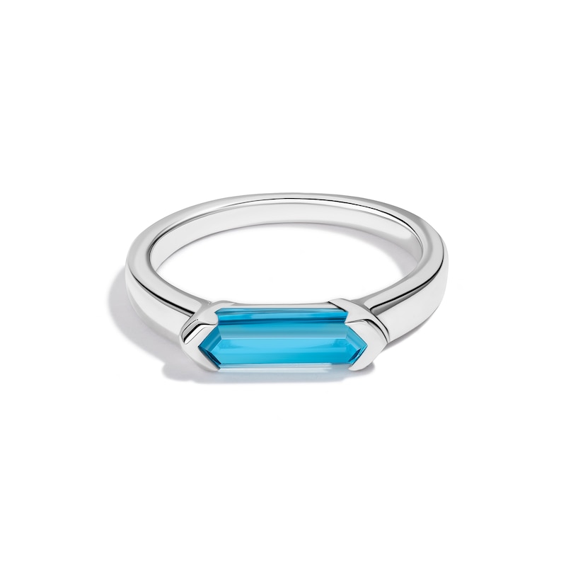 Main Image 2 of Limor Mindful Jewellery Guidestones Elongated Hexagon Swiss Blue Topaz Sideways Solitaire Ring in 10K White Gold