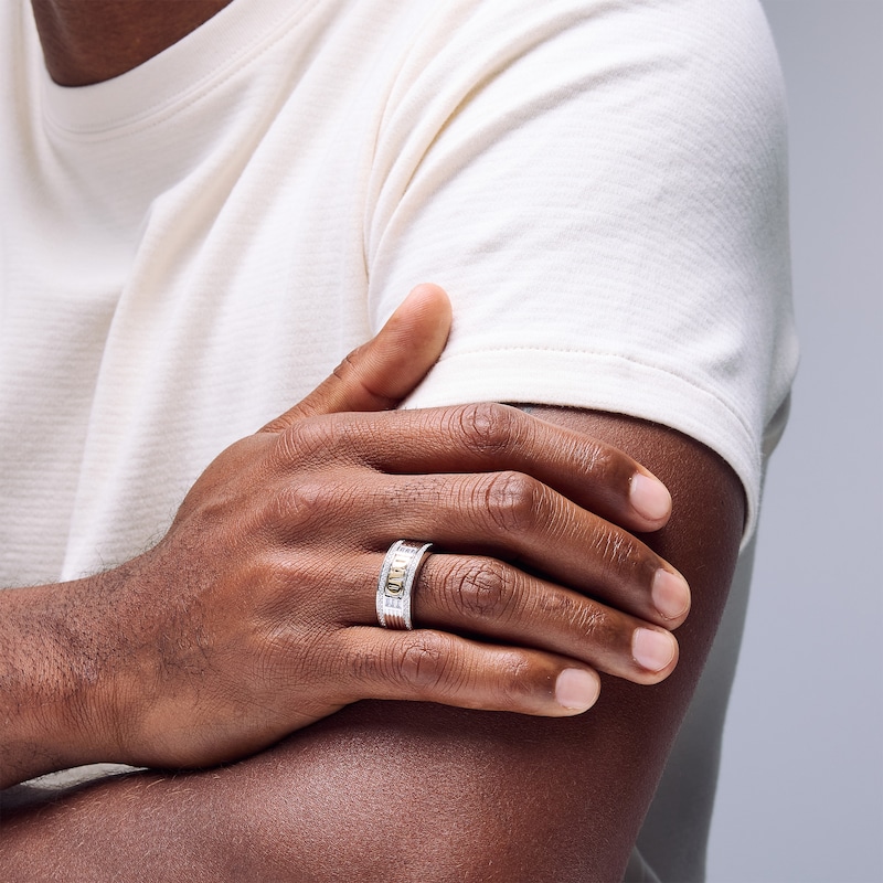 Main Image 2 of 0.50 CT. T.W. Certified Lab-Grown Diamond “DAD” Band in Sterling Silver and 14K Gold Plate (F/SI2)