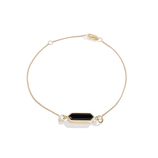Limor Mindful Jewellery Guidestones Elongated Hexagon Onyx Sideways Solitaire Bracelet in 10K Gold - 8”
