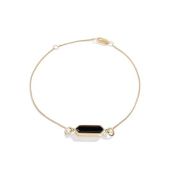 Limor Mindful Jewellery Guidestones Elongated Hexagon Onyx Sideways Solitaire Bracelet in 10K Gold - 8”