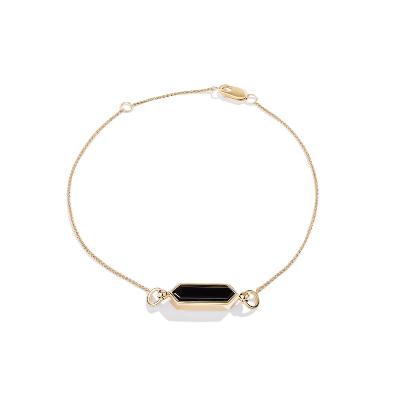 Main Image 1 of Limor Mindful Jewellery Guidestones Elongated Hexagon Onyx Sideways Solitaire Bracelet in 10K Gold - 8”