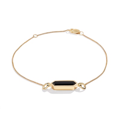 Limor Mindful Jewellery Guidestones Elongated Hexagon Onyx Sideways Solitaire Bracelet in 10K Gold - 8”
