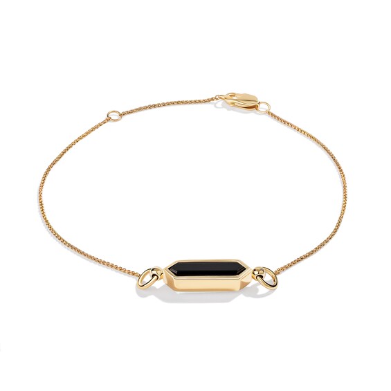 Limor Mindful Jewellery Guidestones Elongated Hexagon Onyx Sideways Solitaire Bracelet in 10K Gold - 8”