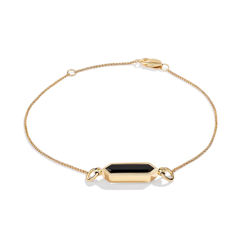 Main Image 2 of Limor Mindful Jewellery Guidestones Elongated Hexagon Onyx Sideways Solitaire Bracelet in 10K Gold - 8”