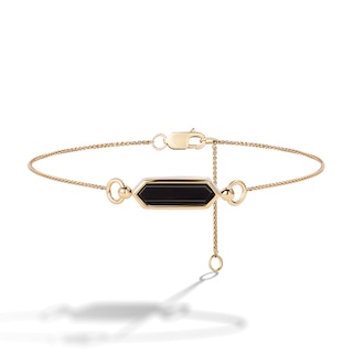 Limor Mindful Jewellery Guidestones Elongated Hexagon Onyx Sideways Solitaire Bracelet in 10K Gold - 8”