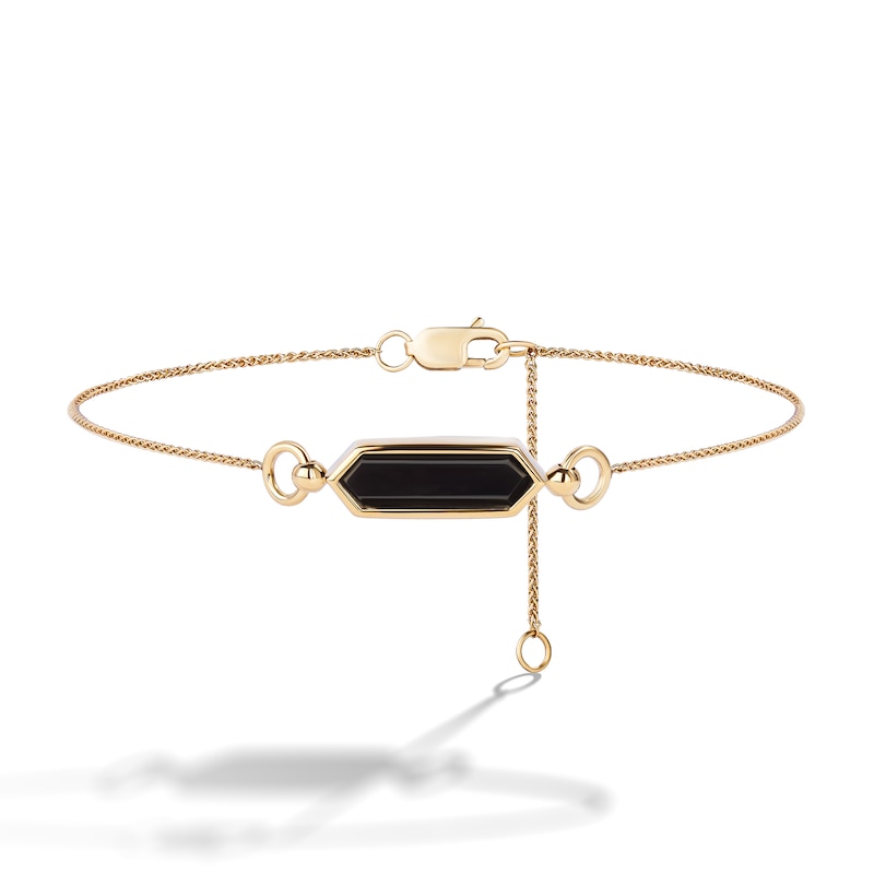 Main Image 3 of Limor Mindful Jewellery Guidestones Elongated Hexagon Onyx Sideways Solitaire Bracelet in 10K Gold - 8”