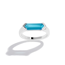Limor Mindful Jewellery Guidestones Men's Elongated Hexagon Swiss Blue Topaz Sideways Solitaire Ring in 10K White Gold