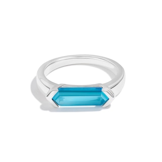 Limor Mindful Jewellery Guidestones Men's Elongated Hexagon Swiss Blue Topaz Sideways Solitaire Ring in 10K White Gold