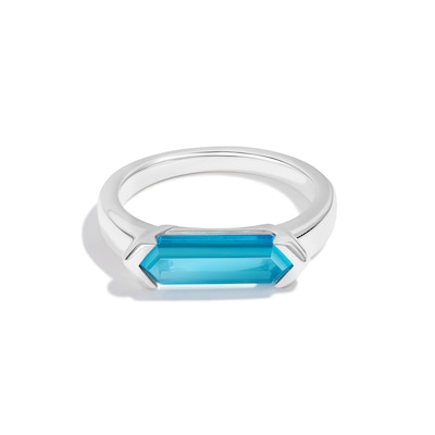 Limor Mindful Jewellery Guidestones Men's Elongated Hexagon Swiss Blue Topaz Sideways Solitaire Ring in 10K White Gold