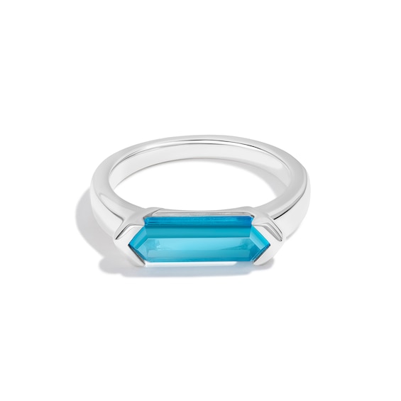 Limor Mindful Jewellery Guidestones Men's Elongated Hexagon Swiss Blue Topaz Sideways Solitaire Ring in 10K White Gold