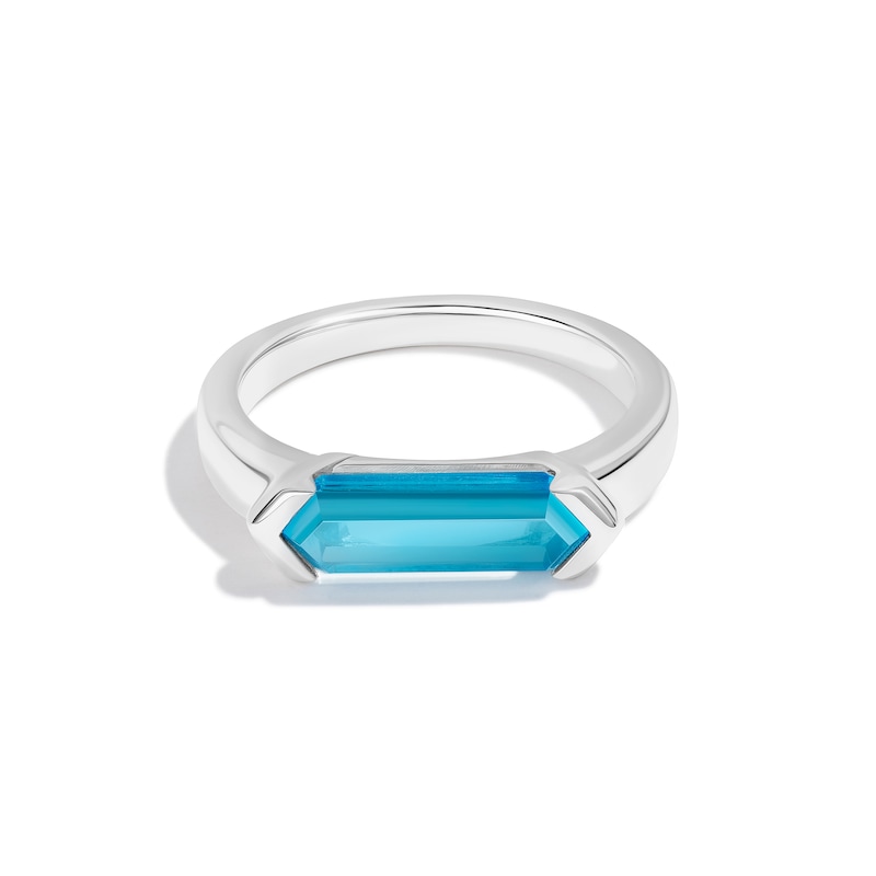 Main Image 2 of Limor Mindful Jewellery Guidestones Men's Elongated Hexagon Swiss Blue Topaz Sideways Solitaire Ring in 10K White Gold