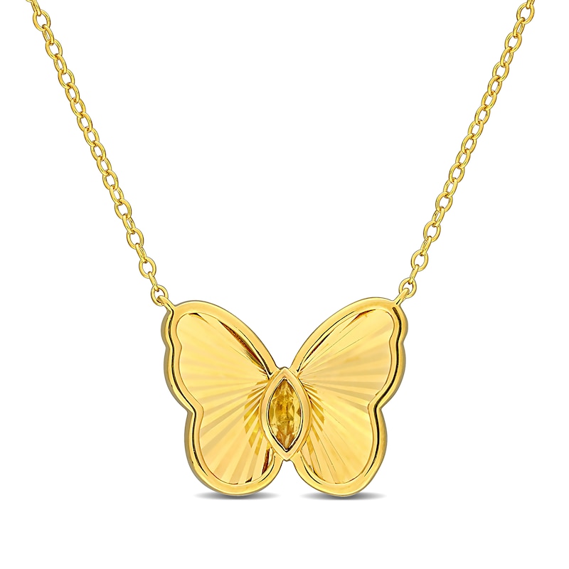 Marquise-Cut Citrine Butterfly Necklace in Sterling Silver with 18K Gold Plate - 17"