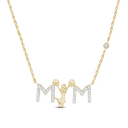 White Lab-Created Sapphire “MOM” Cheer Necklace in Sterling Silver with 14K Gold Plate